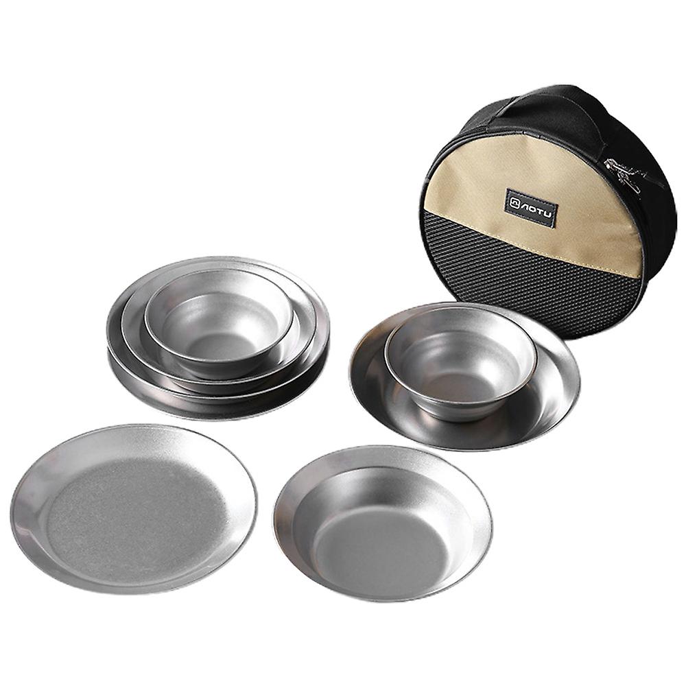 12pcs Camping Tableware Sets Reusable Stainless Steel Plates And Bowls