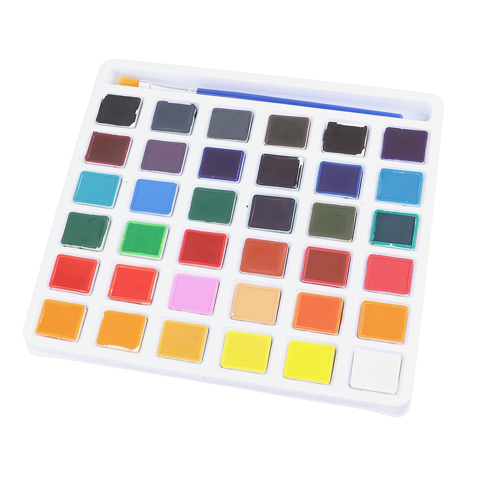 Solid Watercolor Set 36 Colors Bright Delicate Texture Paint Pigment Kit with Brush for Artist Students 