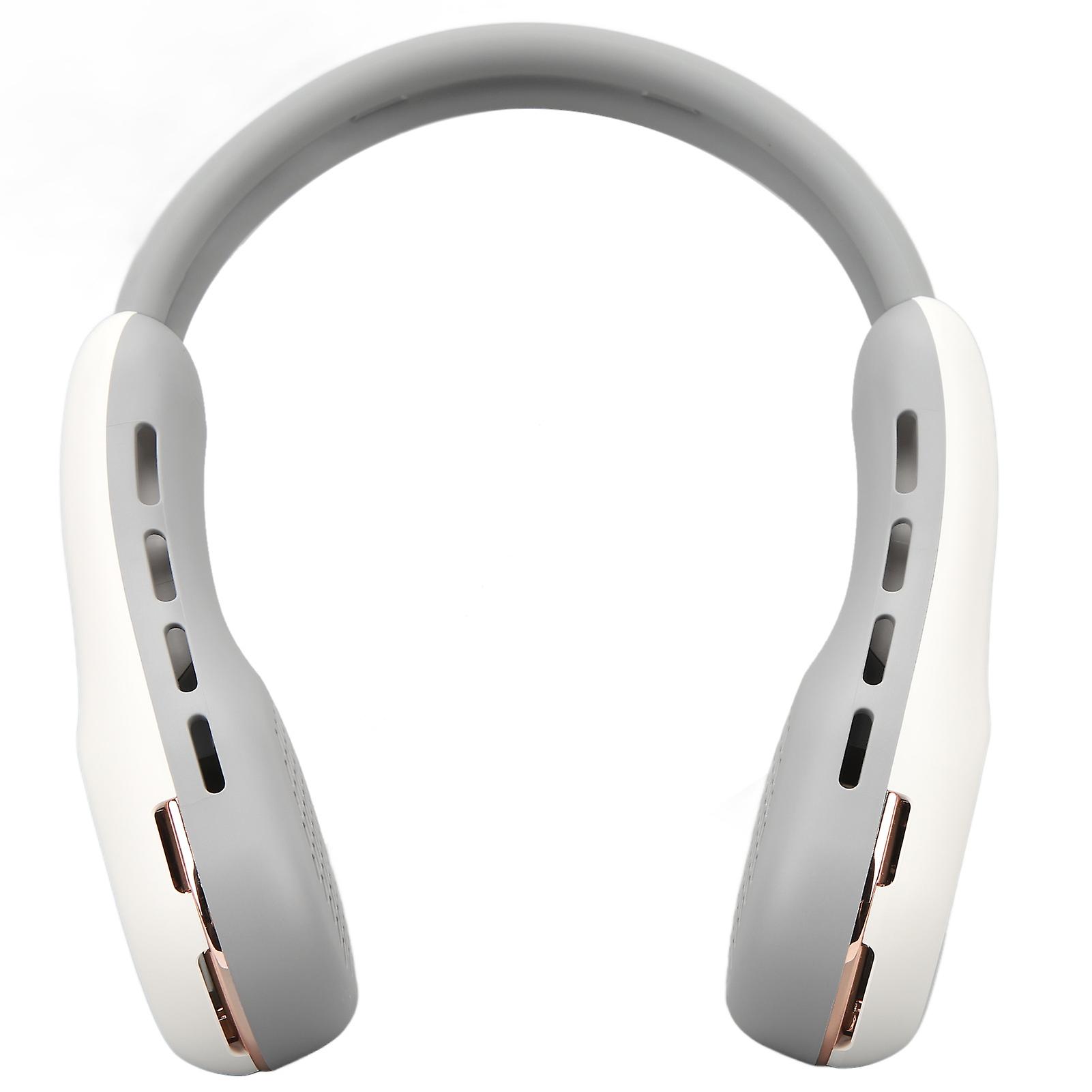 Hanging Neck Fan Bladeless Size Adjustable Power Display Portable Hands Free Fan with 7 Color Light White DC5V 2A 