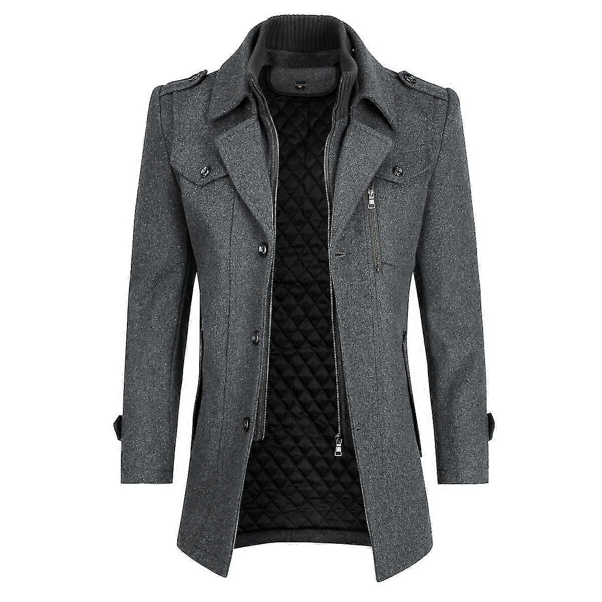  Mens Double Collar Pocket Pea Coat-qq