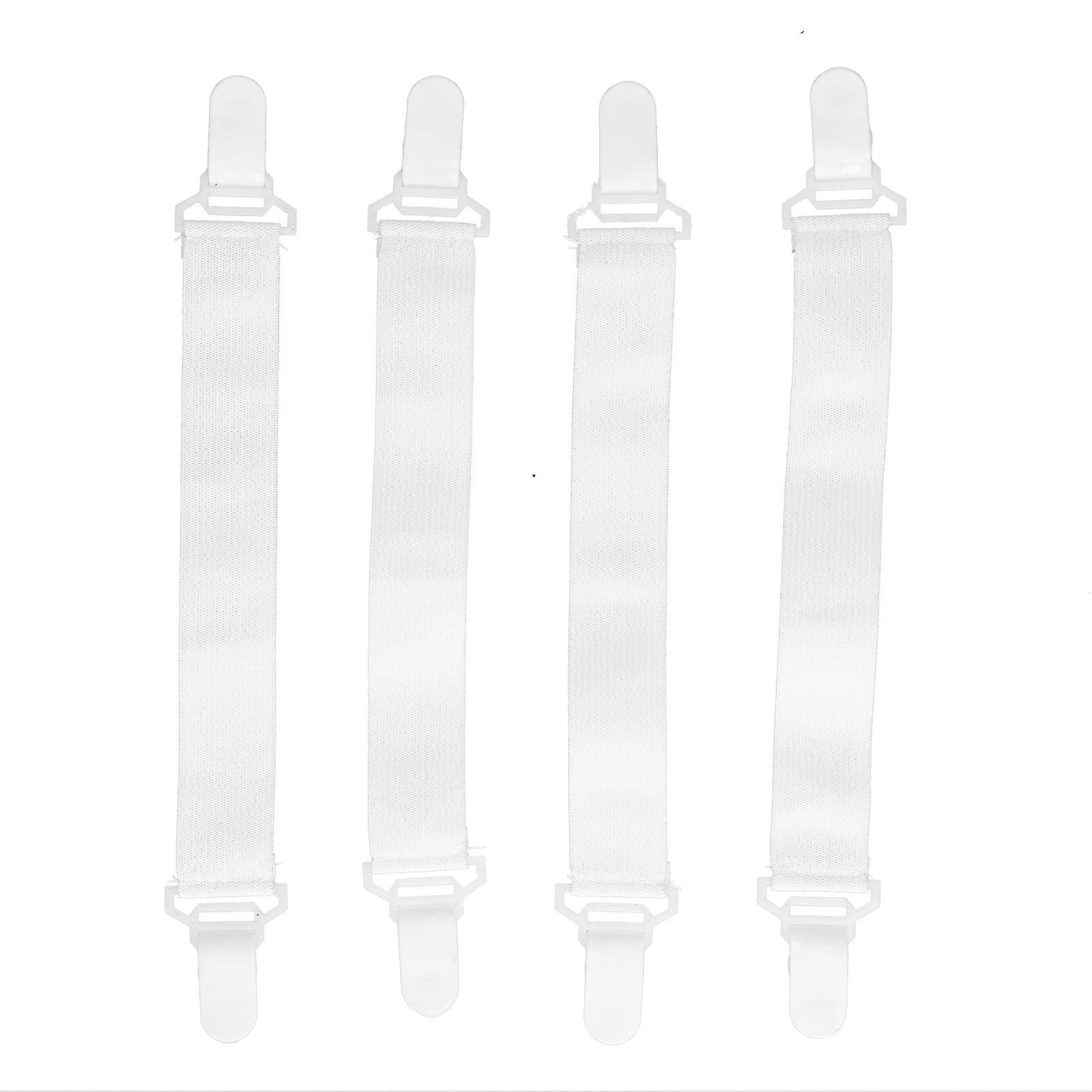 4PCS White Adjustable Bed Sheet Fasteners Straps 25-40cm Clips