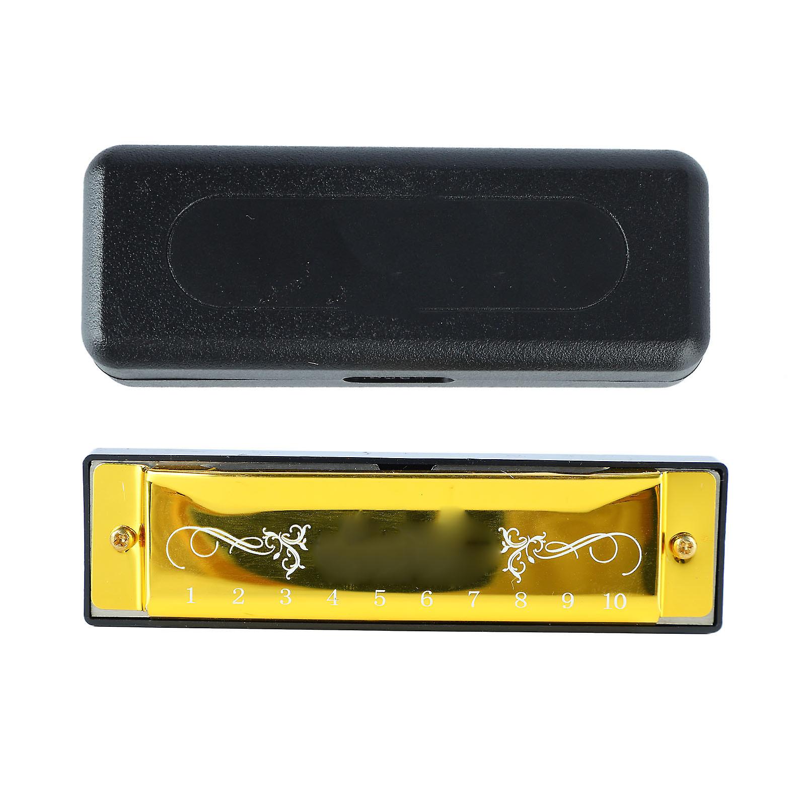 2024 Harmonica 10 Hole 20 Tune C Key Professional Standard Mouth Organ with Case for Kid Beginner Gold