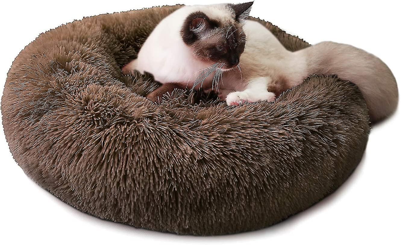 Round Dog Cat Bed Donut Cuddler, Faux Fur Plush Pet Cushion For Large Medium