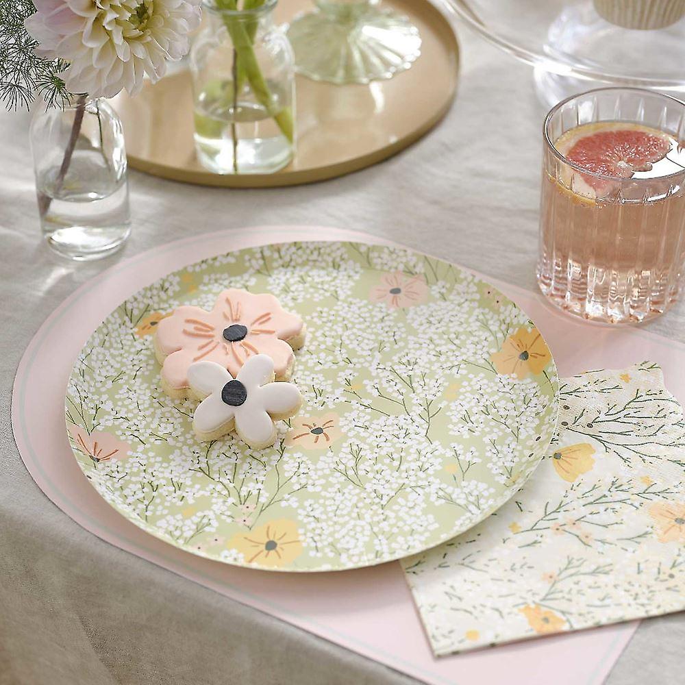 Green Floral Plates | Botanical Birthday Baby Shower Wedding Tableware x 8