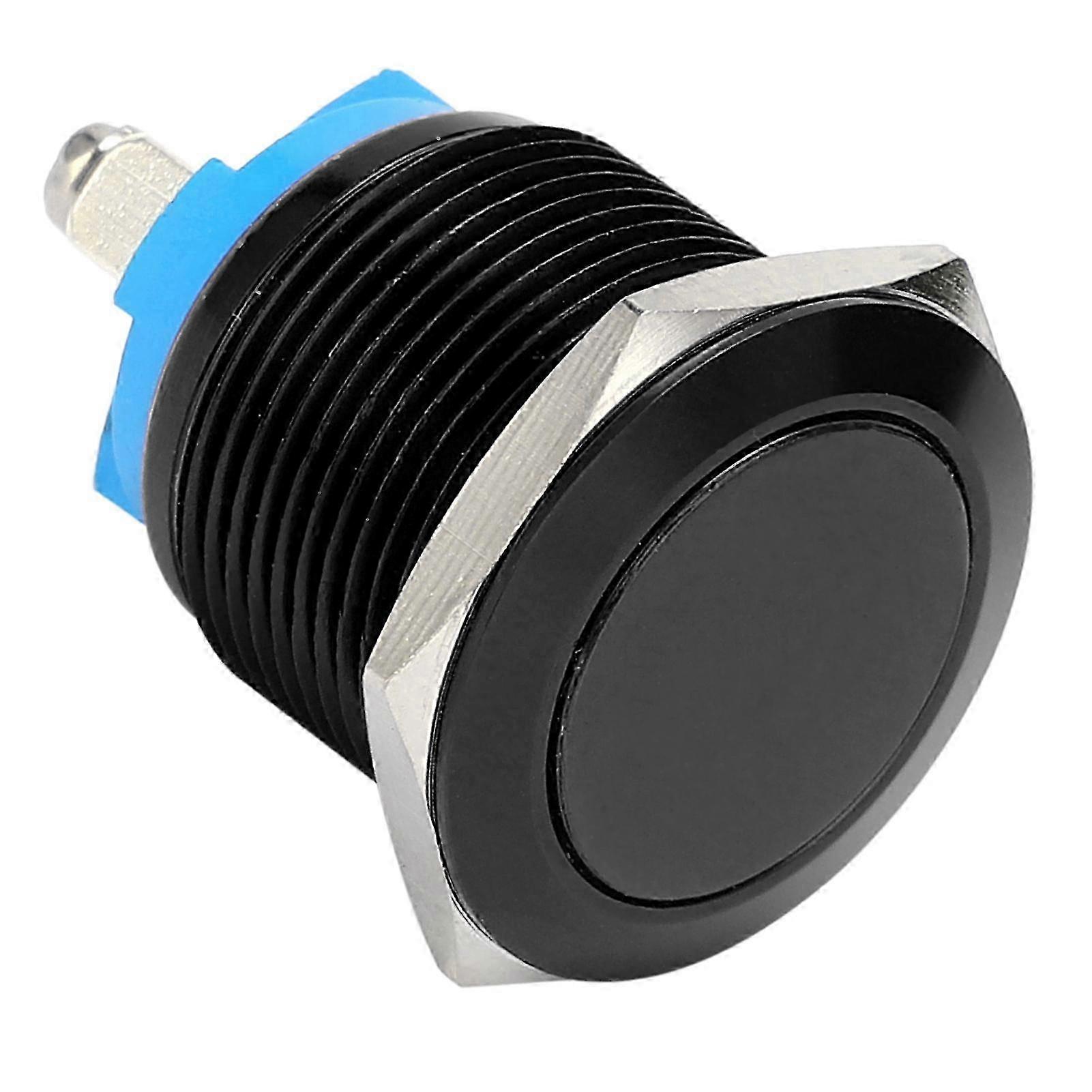 19mm Black Metal Push Button Switch, Flat Head, Full Oxidation, Self-Reset Jog, Screw Foot Power Control