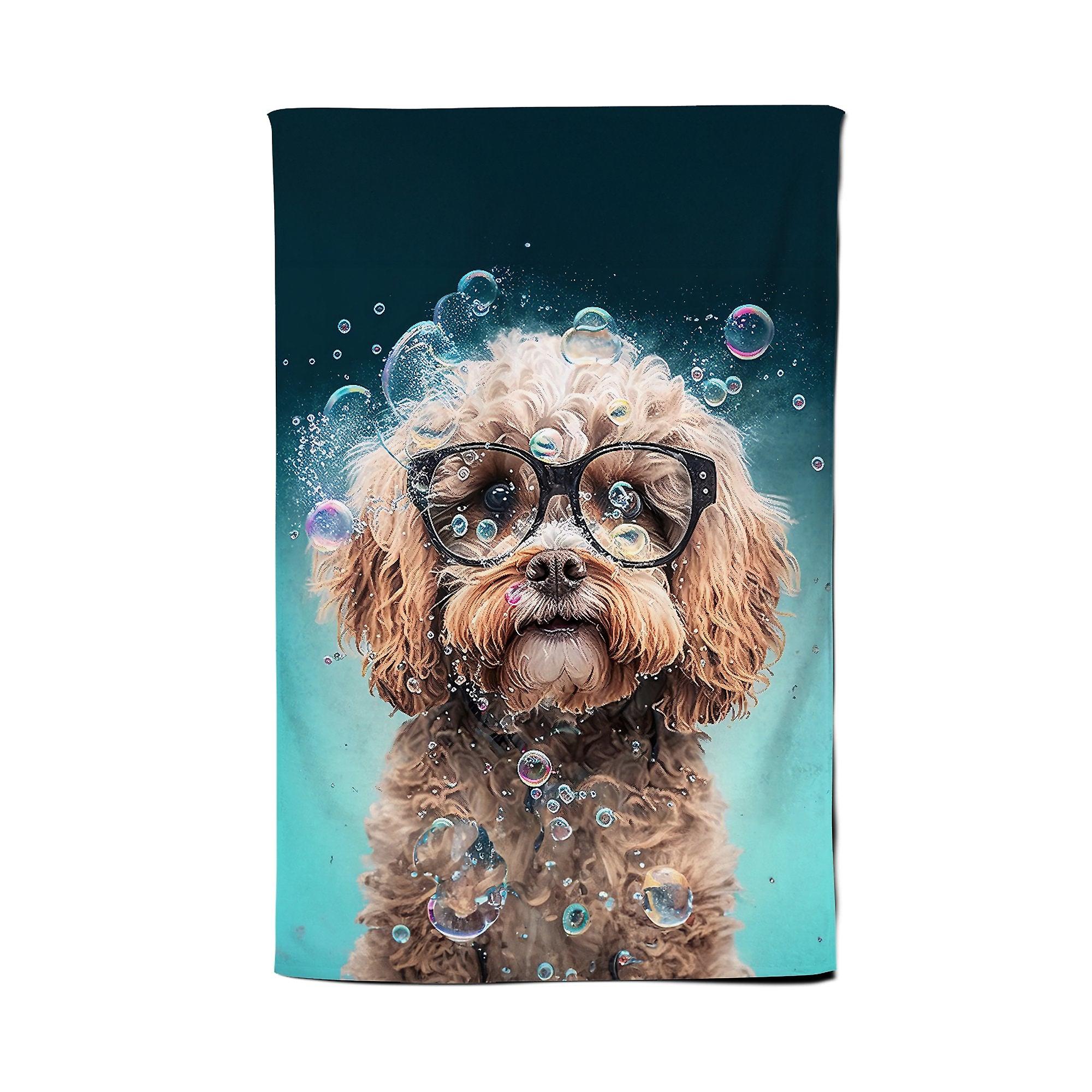 Cavapoo Dog With Glasses Splashart Tea Towel