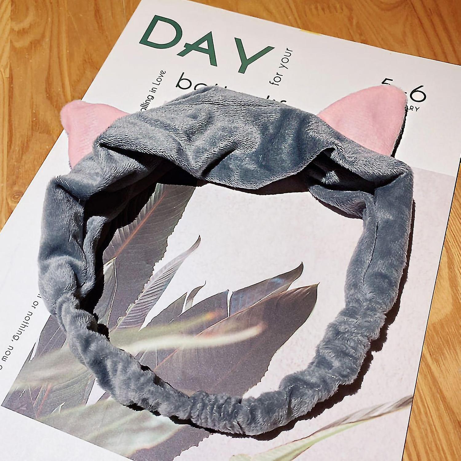 かわいい灰色の猫耳メイクアップヘッドバンド - 柔らかい肌に優しいゴムバンド