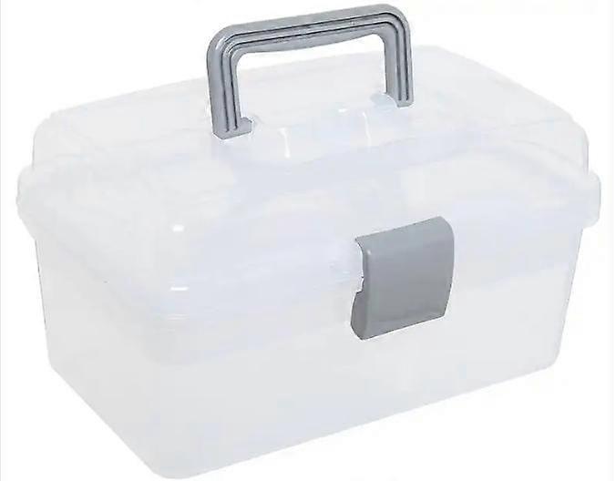 クリアグレーの多目的ポータブル収納ボックス-プラスチック製のミシンボックス、ツールボックス、応急処置キット、ハンドルと取り外し可能なトレイ付きの消耗品オーガナイザーケース