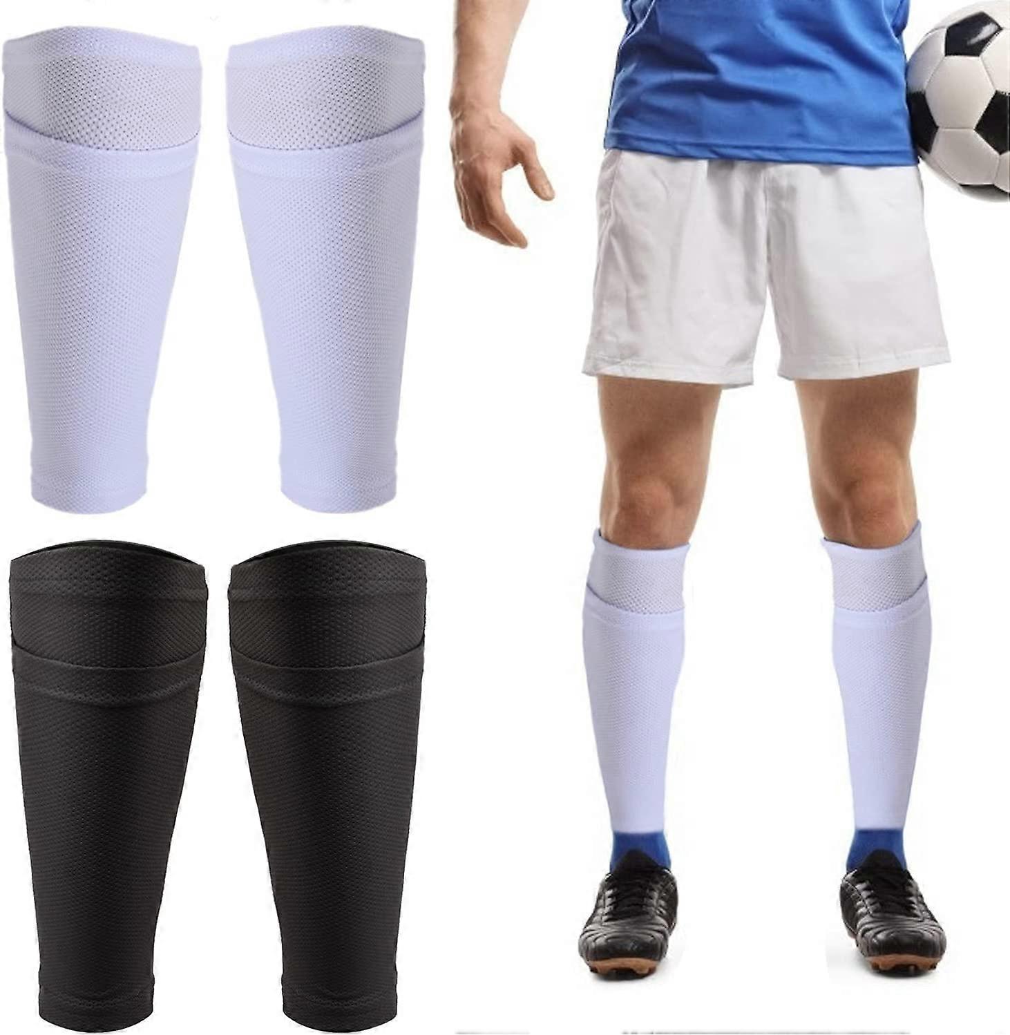 2 Pairs Soccer Shin Guard Socks, Breathable Soccer Shin Guard Sleeves with Pocket for Football Shin Pads, Shin Pads Holder