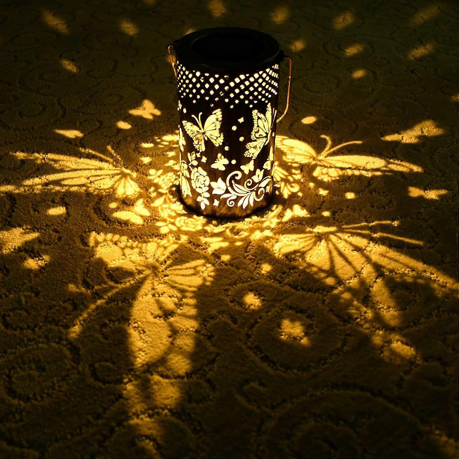 Solar powered hollowed out butterfly lights, solar powered decorative