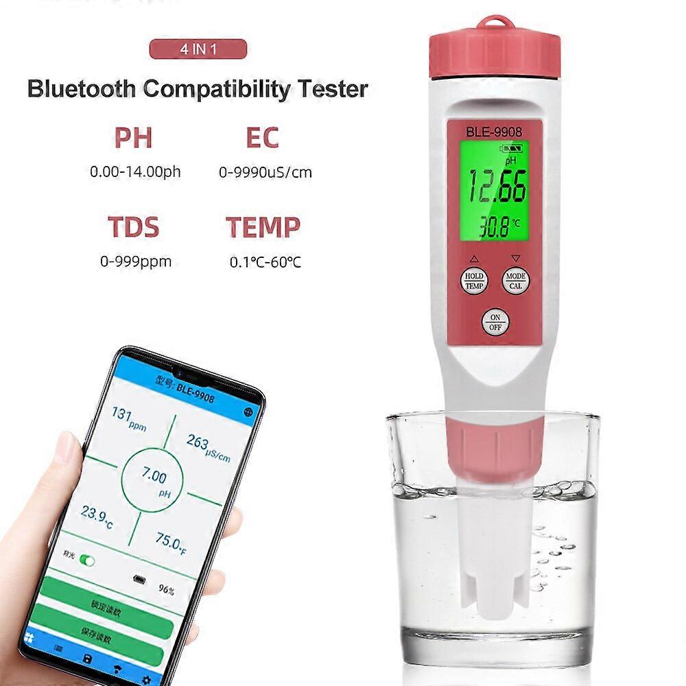 Blue Tooth-compatible Meter 4 in1 PH/TDS/EC/TEMP Water Quality Pen APP Intelligent Control Water Quality Detector for Aquarium
