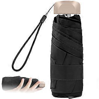 Mini Umbrella, Pocket Umbrellas with 6 Ribs, 210T Fabric & Aluminum Umbrella Stand, Sun Protection Umbrella Outdoor UV Folding Umbrella, Golden Handle