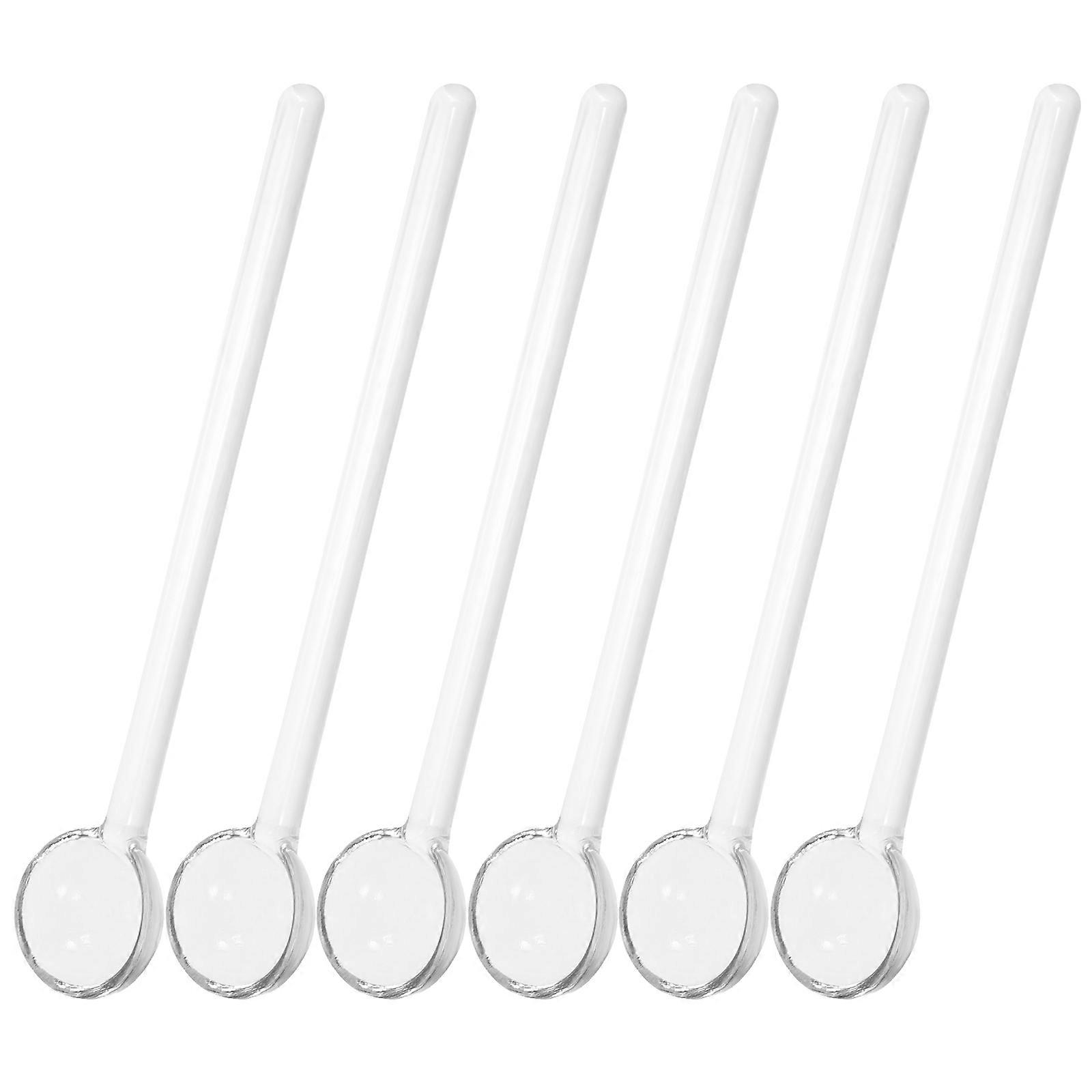 6PCS Long Handle Glass Tea Spoons Tableware Clear Coffee Stirring Spoons Flatware for Home Kitchen