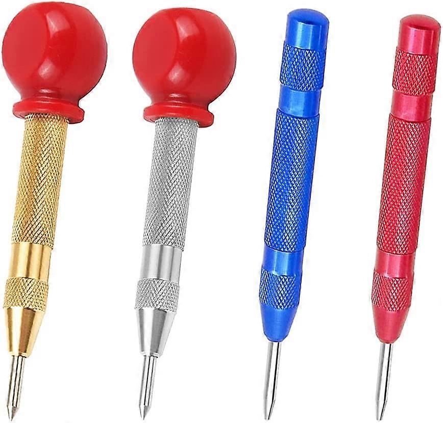 4 Pieces Auto Punch Tool Self Centering Punches Spring Loaded Punch Tool For Wood,Metal,Awl With Padded Cap