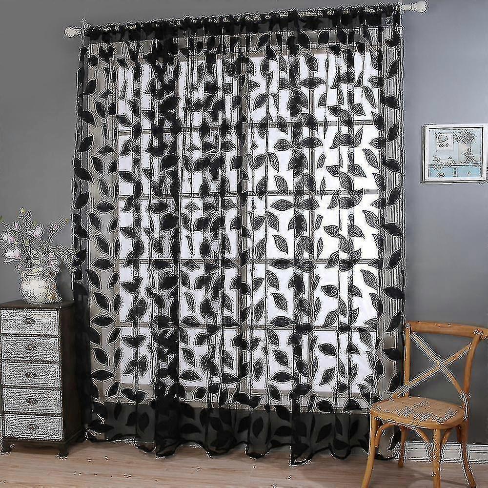 2pcs Leaf Tulle Door Window Curtain Drape Panel Sheer Scarf Valances