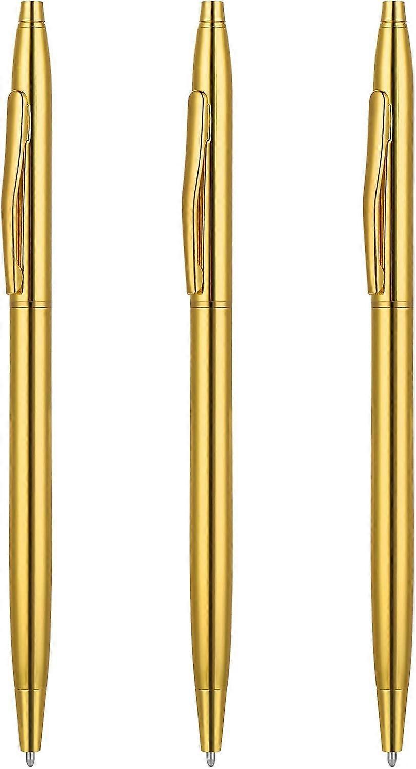 Στυλό διαρκείας μετάλλων, πακέτο 3 λεπτών μεταλλικών ανασυρόμενων στυλό από ανοξείδωτο ατσάλι μαύρο μελάνι χρυσό στυλό ωραίο δώρο (χρυσό)