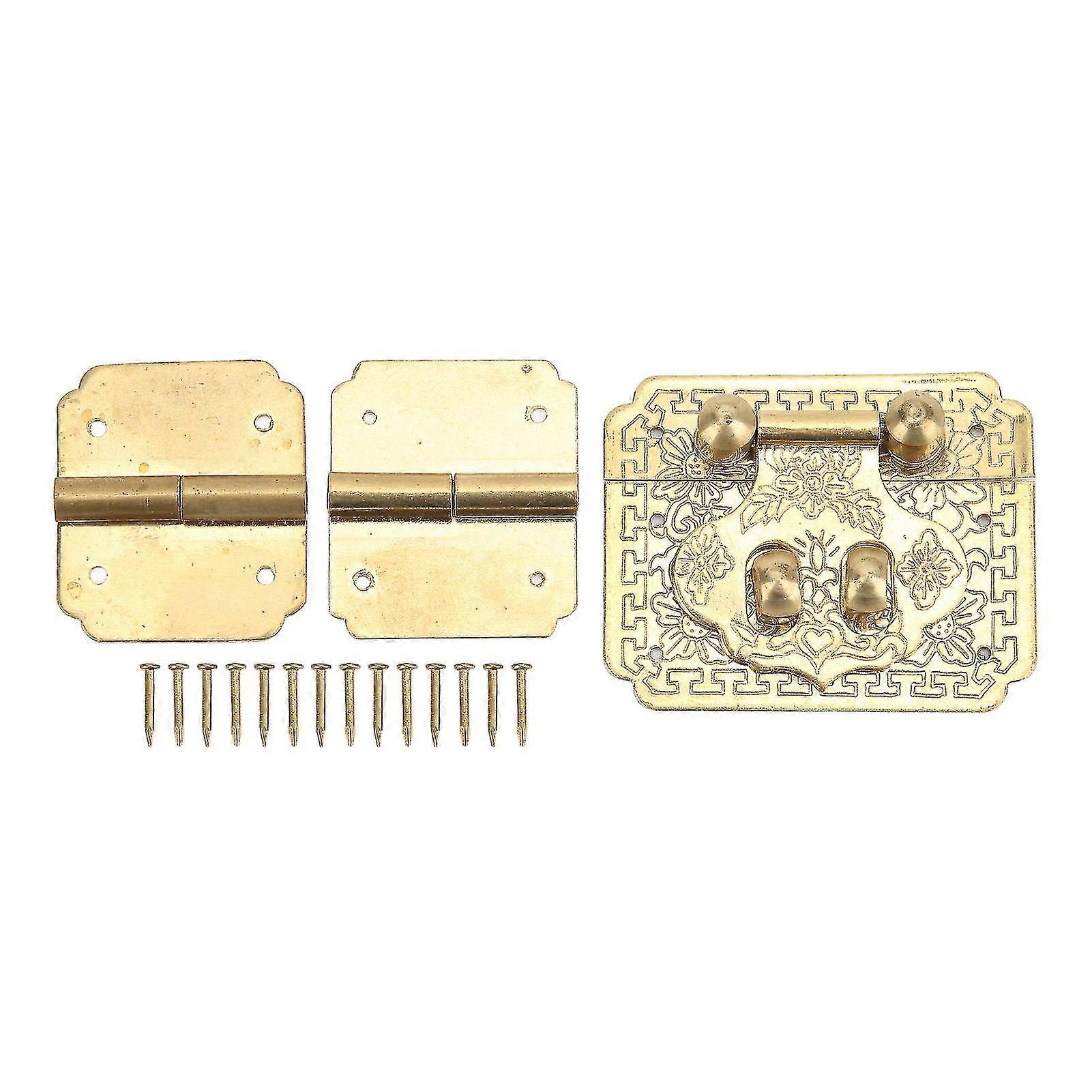 Box Lock Buckle Hinges Set Durable Rustproof Brass Corrosion Resistant Retro Style Wide Application Small Box Hinges