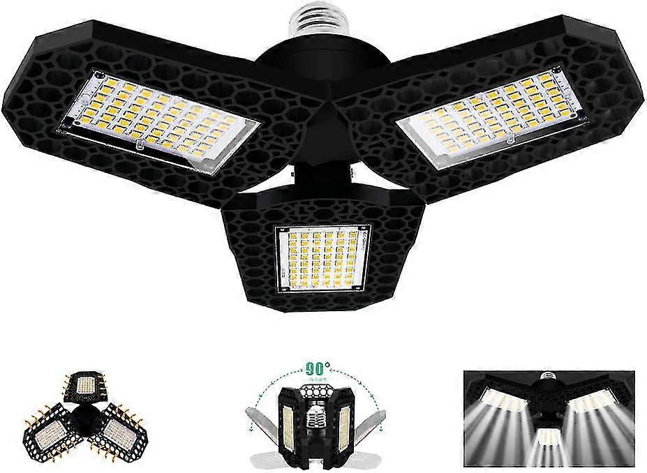 إضاءة مرآب LED 60 واط ، لمبة سقف قابلة للتشوه E27 مع 3 لوحات قابلة للتعديل ، أبيض بارد 6000lm فائق السطوع ، لقبو مستودع ورشة عمل المرآب