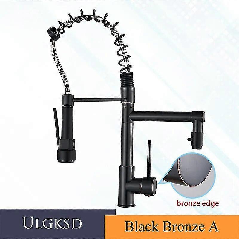 Exquisite Ulgksd Bronze Kitchen Faucet 360 Rotate Single Handle Pull Down Spray Head Ducha Hot And Cold Water Mixer Tap For Kitchen Sink