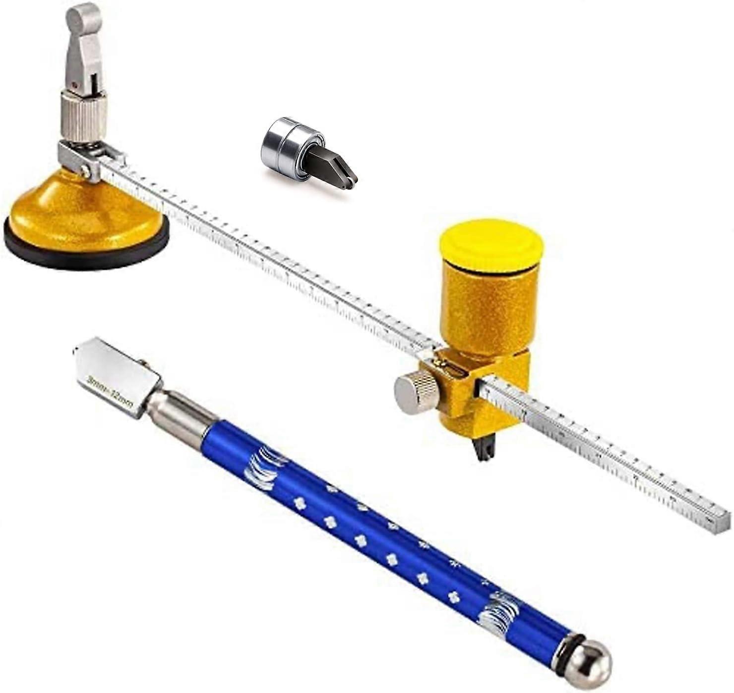 Round Glass Cutter with Reservoir and Suction Cup, Adjustable Diamond Glass Cutting Tool Kit