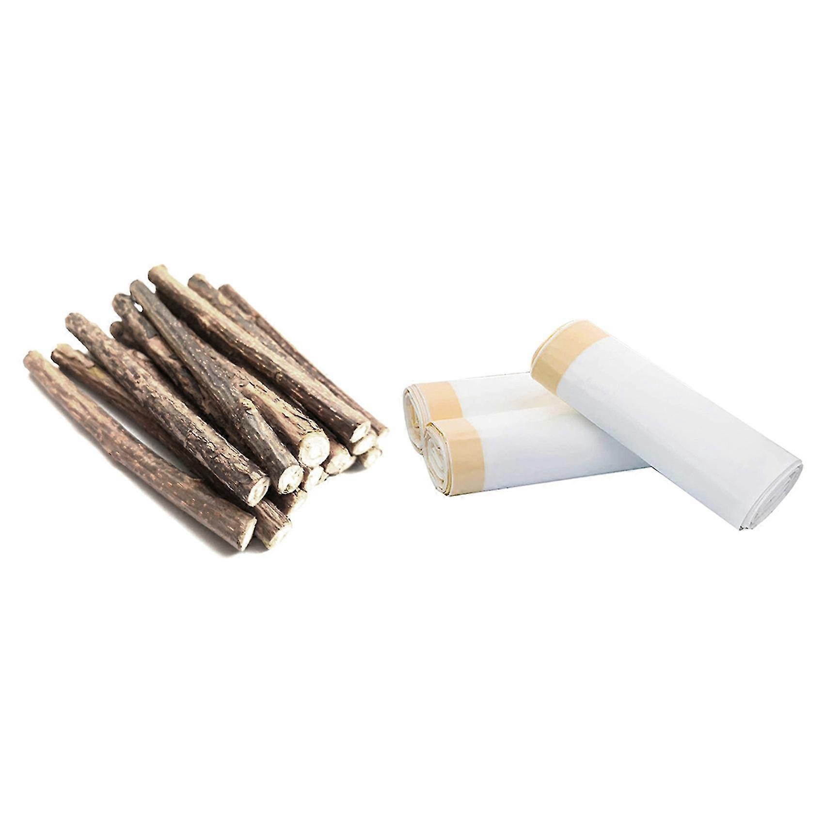 15pcs Natural Silvervine Sticks & 3x Cat Litter Box Liners, Extra Durable 21 Count Jumbo Drawstring