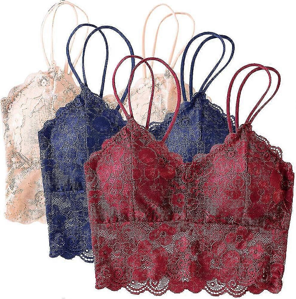 3 Piece Women's Camisole Crop Top Lace Bra Women's Basic Cami Top Ribbed Seamless Workout Sports Bra Padded Bra For Yoga Sports