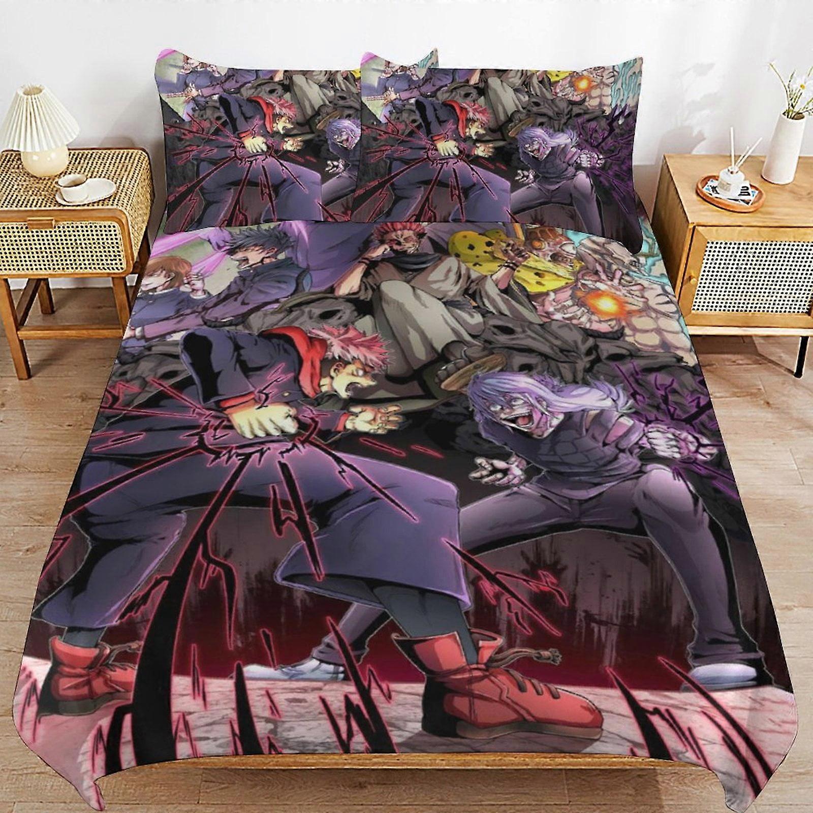 Bedding set WM147 Jujutsu Kaisen Bedding Set Duvet Cover Comfortable and Lightweight Cartoon Bedding 3 Piece (Multiple sizes to choose from)  SW147