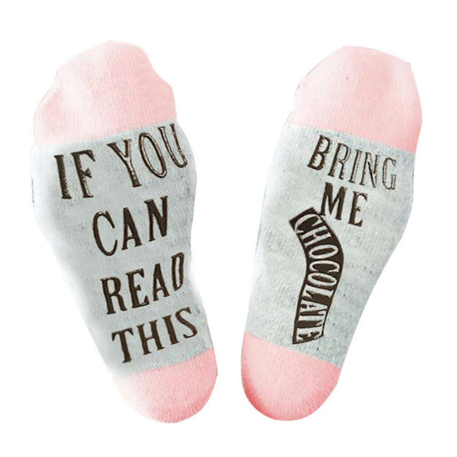 Flo Slogan Socks "If You Can Read This, Bring Me Chocolate" - UK Size 4-7[Pink]