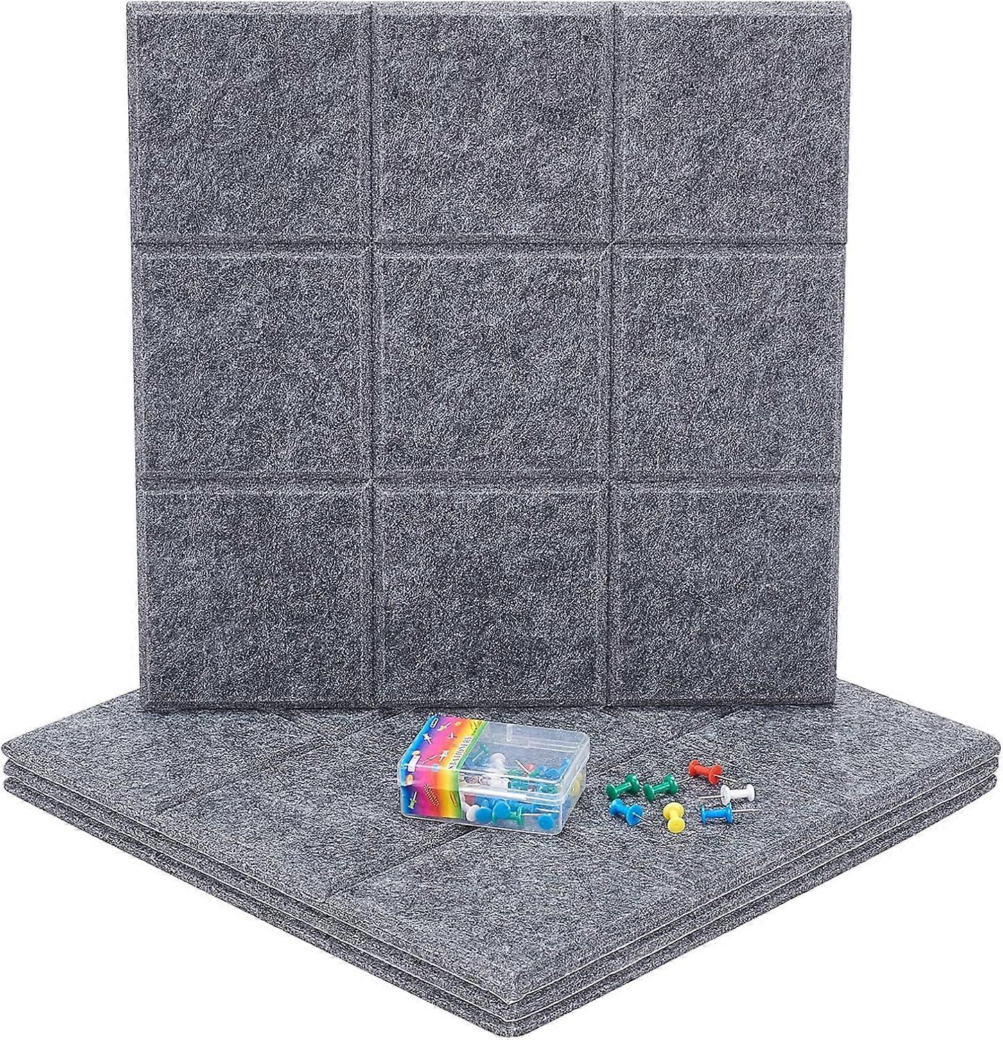 4 Pcs Square Felt Board with 40 Push Pins Sound-absorbing Decorative Board Memo Bulletin Wall Board for Office Home Decor Grey 3030cm