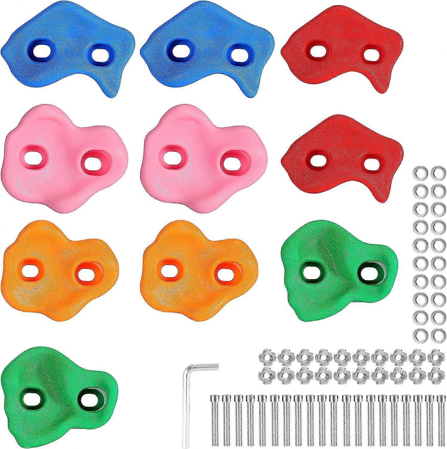 10 Stones Kids Climbing Holds 5 Colors with Fixing Hardware, Climbing Block Grips Set for Net/Climbing Wall for Play Tower, Indoor or Outdoor