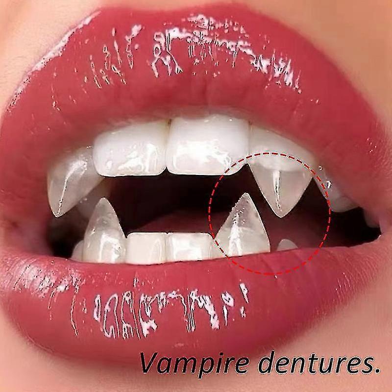 1ペア吸血鬼歯牙義歯小道具ハロウィーンコスチューム小道具差し差し歯ソリッド接着剤義歯ハロウィンパーティーデコレーション