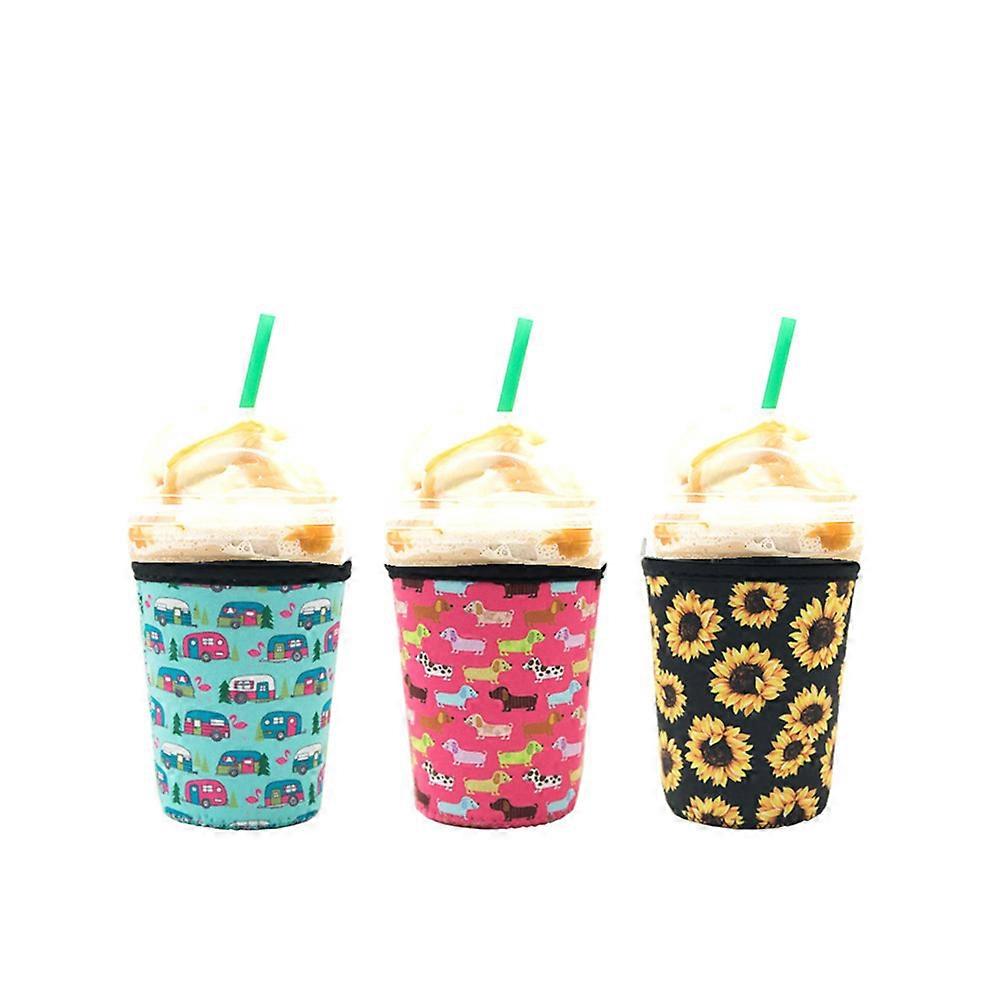 3 reusable iced coffee cases - insulating case for cold drinks, coffee cup case for milk tea drinks (medium)