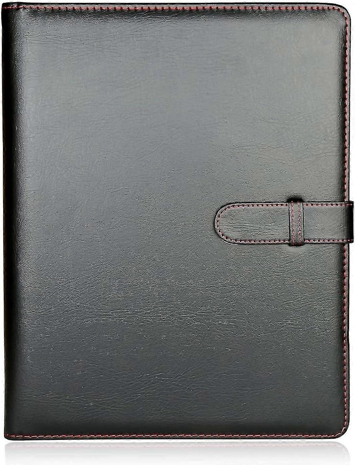 A4 Portfolio Folder With Ring Binder Mechanism - With 40 Plastic A4 Document Pockets - Black Faux Leather Conference Folder-yvan