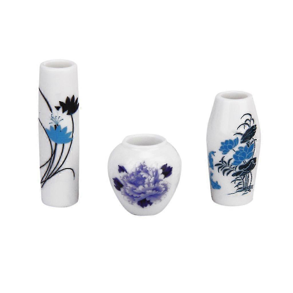 3pcs Miniature Plastic Flower Vase---blue Painted