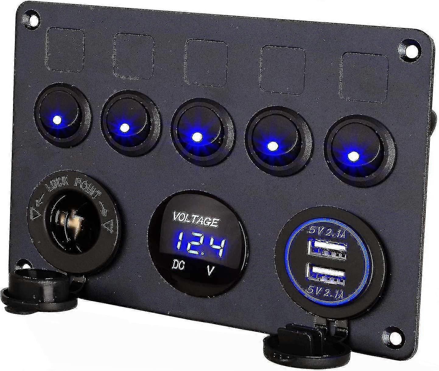 12v / 24v Control Panel, 5 Groups Of Rocker Switch Panels, With 5v 4.2a Dual Usb Charger, Waterproof Led Voltmeter