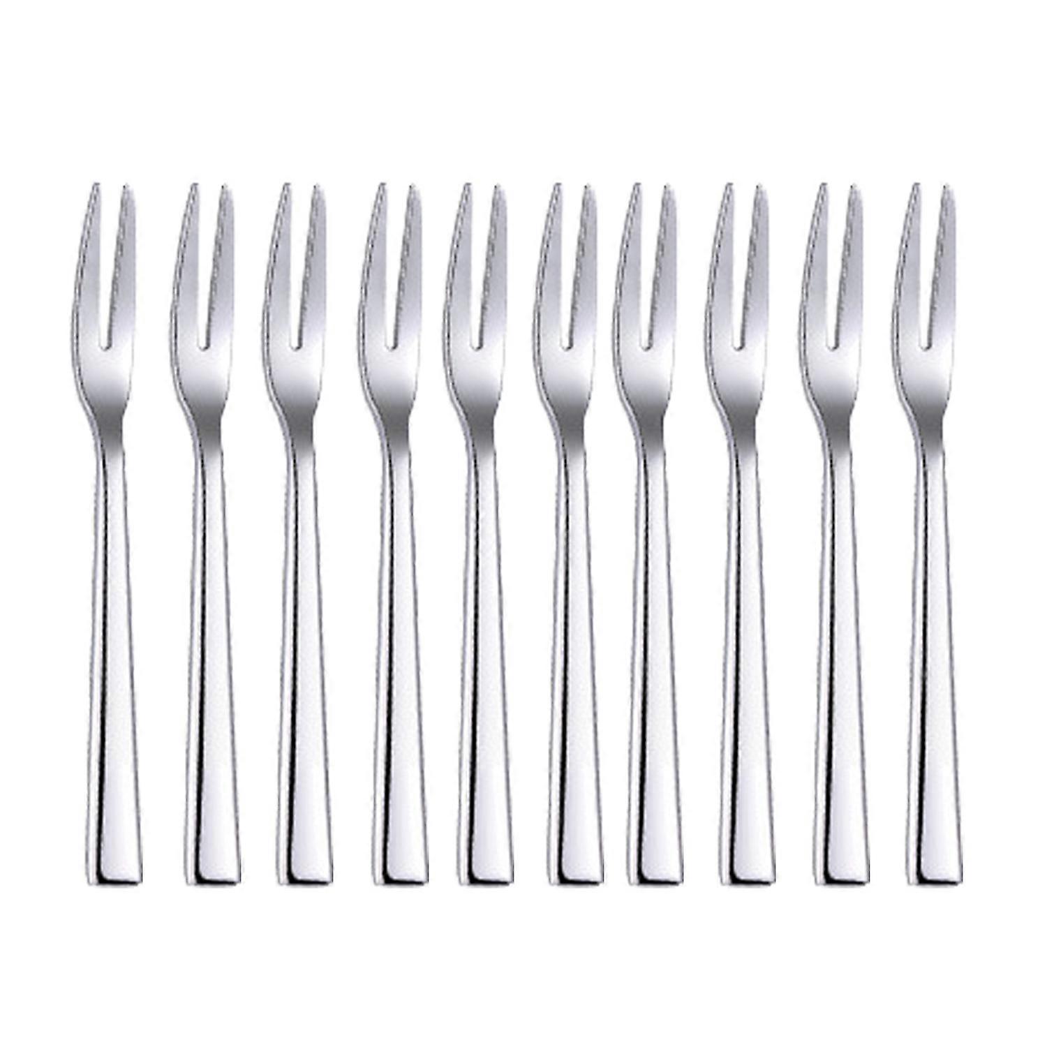 10Pcs 304 Stainless Steel Dessert Fork Appetizer Cake Fruit Forks Set