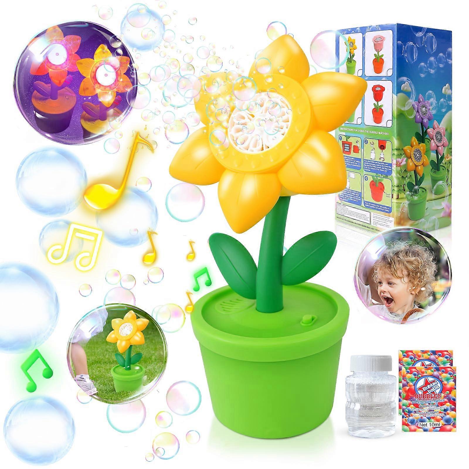 Bubbelmaskin för barn, genererar över 20 000 bubblor per minut, bärbar batteridriven solrosbubbelmaskinleksak för utomhus- / inomhusfester -g