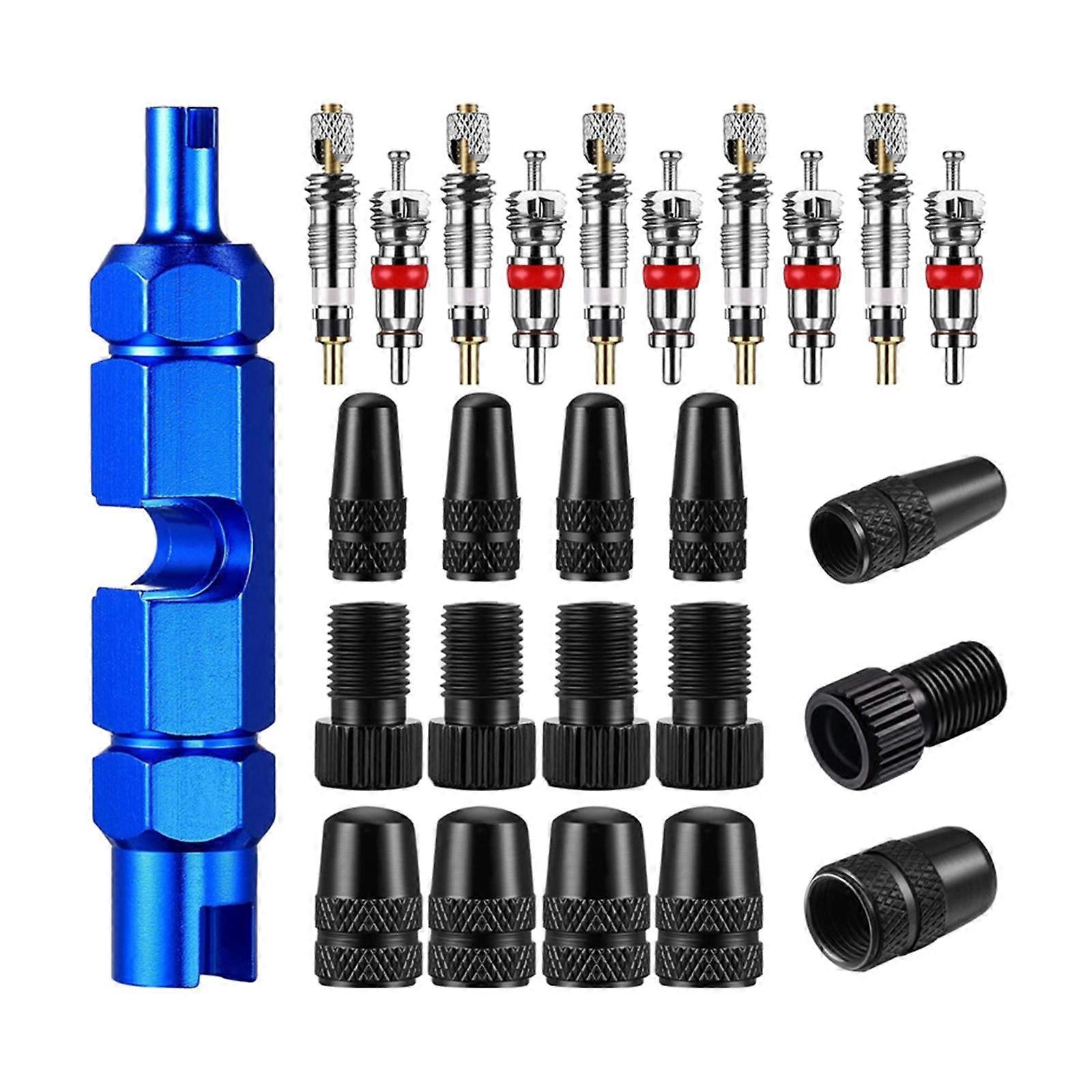 26 Pieces Valve Core Remover Tool Kit, 5 Presta Valve Core 5 Schrader Valve Core 5 Valve Adapter 5 Presta Valve Caps and 5 Schrader Valve Caps