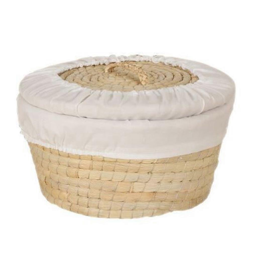 Rustic Woven Faux Rattan Round Basket with Lid Liner Egg Bread Wicker Serving Container Bins Household Kitchen Organizer
