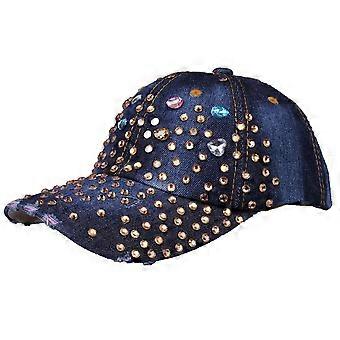 Diamond Wave Retro Denim Baseball Cap Women Rhinestone Snapback Hat Gorra