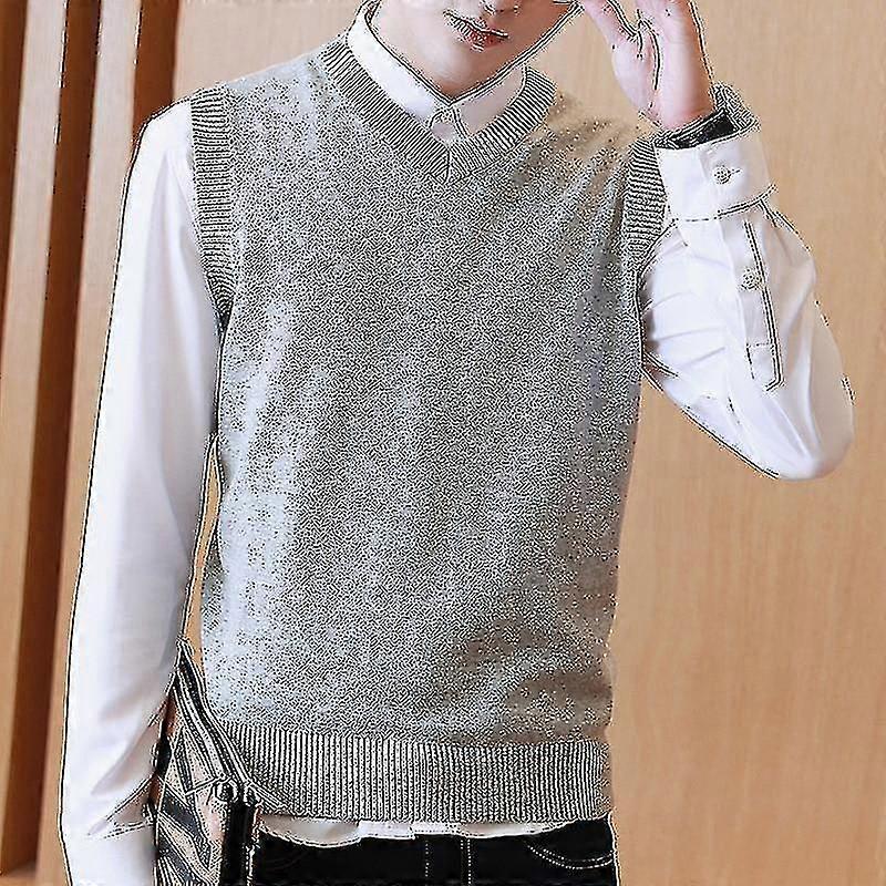 Men Cotton Solid, V Neck, Pullover Knitted Sleeveless Sweater Vest
