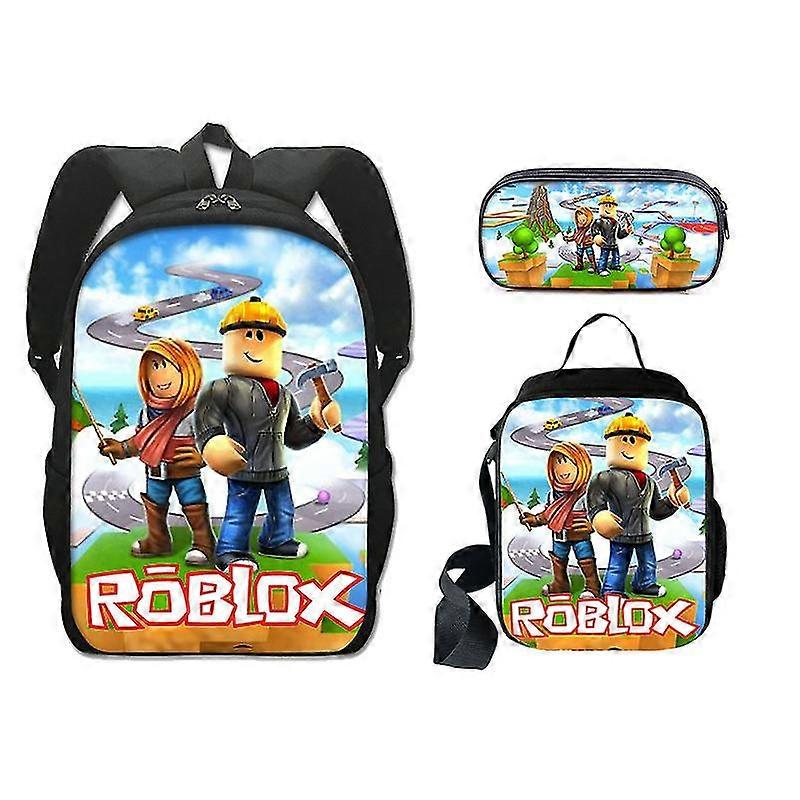 Children's Roblox School Bag Three-piece Set Surrounding Polyester Single-layer Pencil Bag Lunch Bag Backpack Package