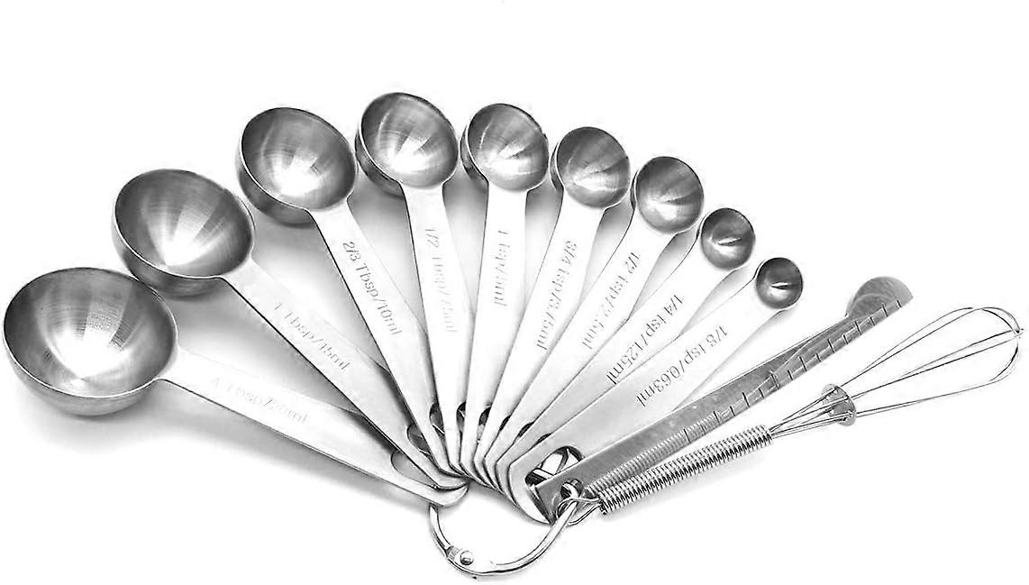 11PCS Measuring Spoons Set,Stainless Steel Measuring Spoon Set with Leveler Whisk Kitchen Measuring Tools Set