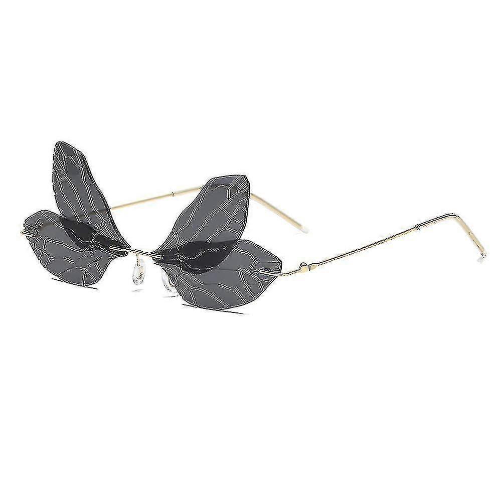 Butterfly Pattern Rimless Metal Frame Sunglasses