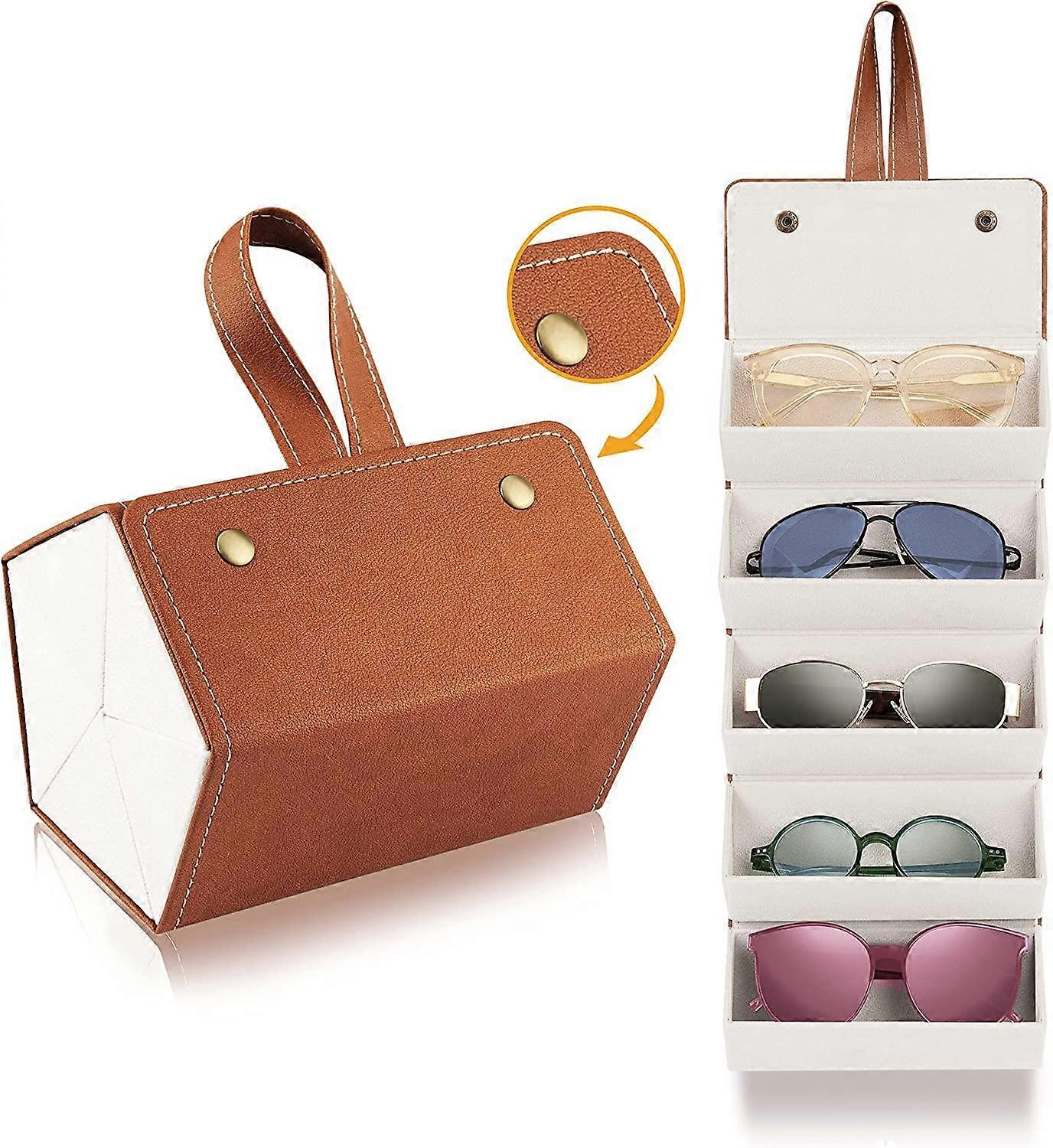 Sunglasses Organizer Case, Foldable 5 Slots Glasses Case