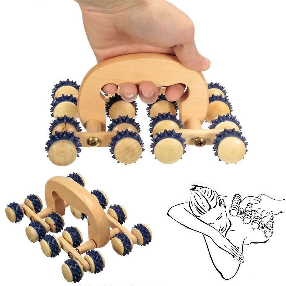 16マッサージボールフットハンドホールドレッグボディマッサージホイールリリーフボディレッグペインマッサージャーボディ用木製ローラーツール