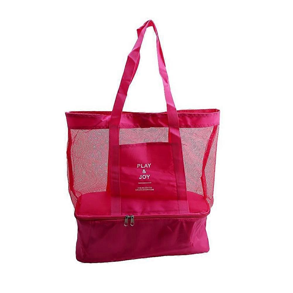 Portable Mesh Beach Bag with Double Layer Picnic Cooler Tote BagRed