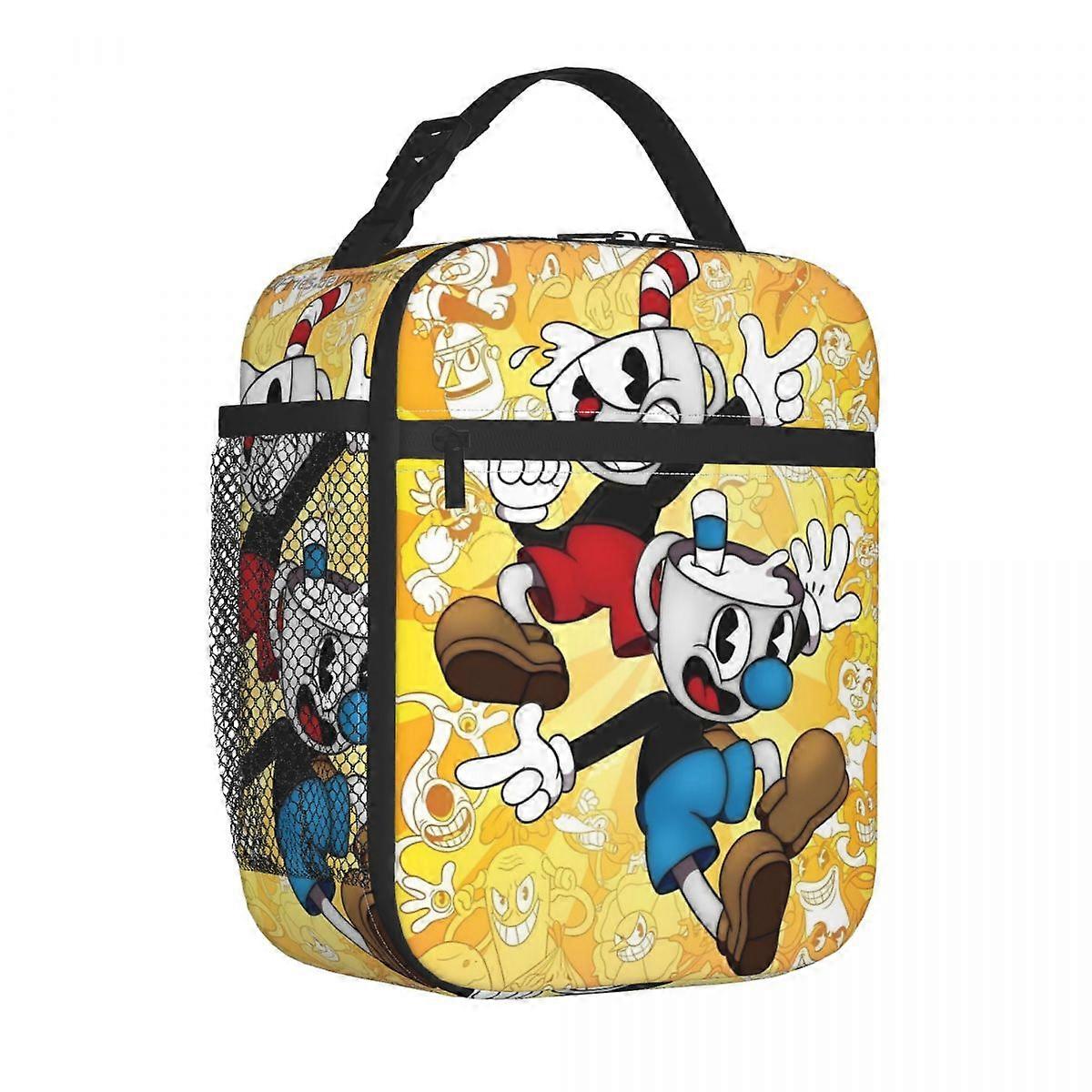 Cuphead Game szigetelt uzsonnás táskák Hőzsák újrafelhasználhatóÉteltároló Nagy táskás uzsonnás doboz Bento tasak iroda kültéri