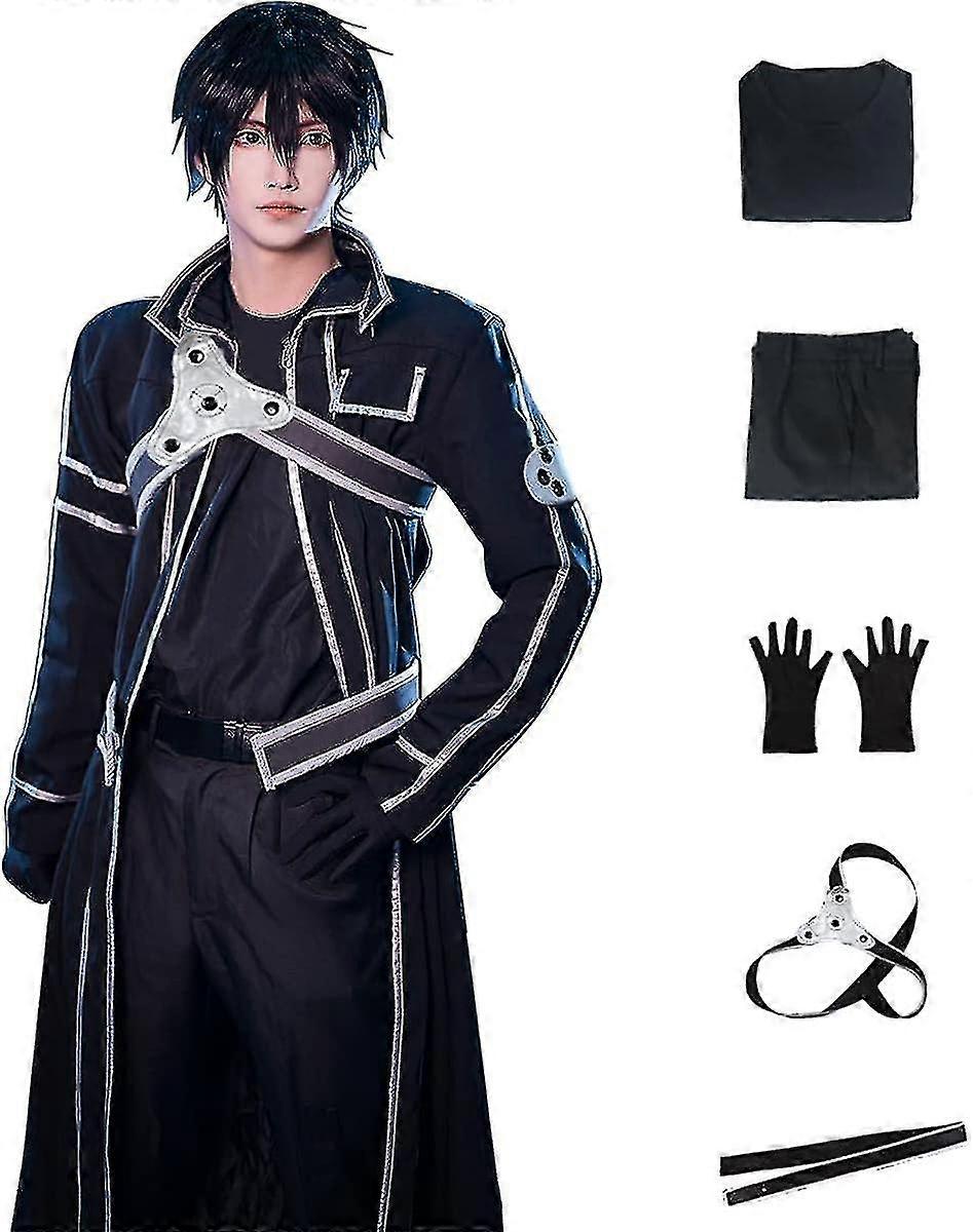 Men's Anime Sao Kirito Cosplay Costume Black Jacket Long