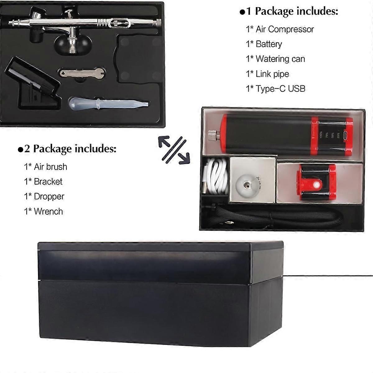 Kit de aerógrafo com bateria extra de dupla ação e compressor, conjunto de aerógrafo sem fio com bateria substituível para manicure e pintura